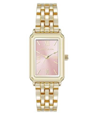 Anne Klein Women's Quartz Rectangular Estate Gold-Tone Metal Alloy and Pink Dial Watch, 25mm
