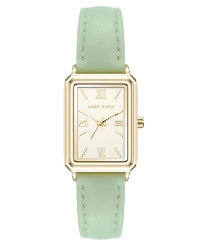 Anne Klein Women's Quartz Casual Mint Polyurethane Leather and Gold-Tone Metal Alloy Watch, 25mm