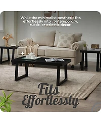 Kings Brand Furniture Charlie 3 Piece Modern Occasional Table Set - Includes Coffee Table and 2 End Side Tables Living Room Sets (Black)