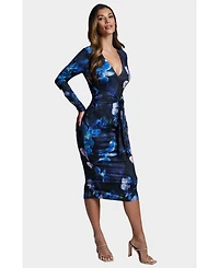 Bebe Women's Tie Waist Printed Midi Knit Dress
