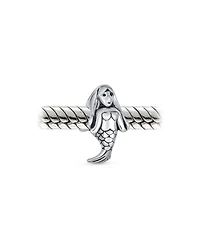 Bling Jewelry Tropical Vacation Nautical Sea Siren Mermaid Charm Bead Oxidized .925 Sterling Silver