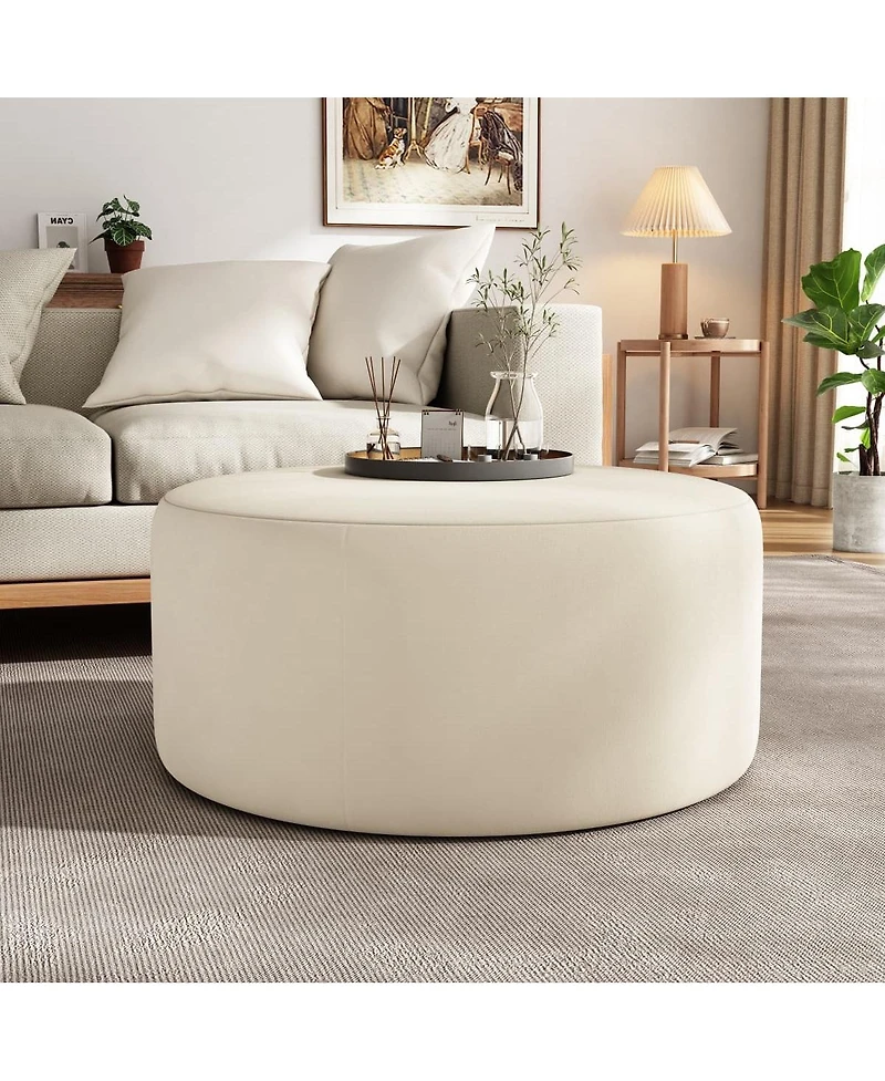 Round Velvet Upholstered Ottoman Modern Minimalist Design, Versatile as a Footrest, Extra Seating, or Stylish Coffee Table Alternative-The Pop Home