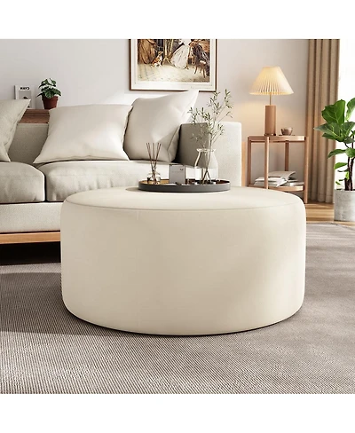 Round Velvet Upholstered Ottoman Modern Minimalist Design, Versatile as a Footrest, Extra Seating, or Stylish Coffee Table Alternative-The Pop Home