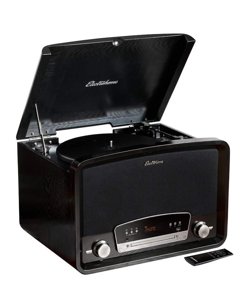 Electrohome Kingston 7-in-1 Vintage Vinyl Record Player Stereo System with 3-Speed Turntable, Bluetooth, Am/Fm Radio, Cd, Aux In, Rca/Headphone Out