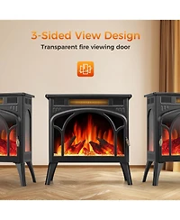 Cowsar Realistic Flame Electric Fireplace Stove, 500/1500W Freestanding Fireplace Heater with Remote Control and Timer, Adjustable Fireplace Stove Fla