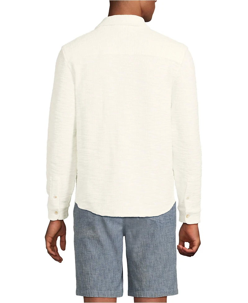 Lands' End Men's Long Sleeve Knit Boucle Button Through Shirt