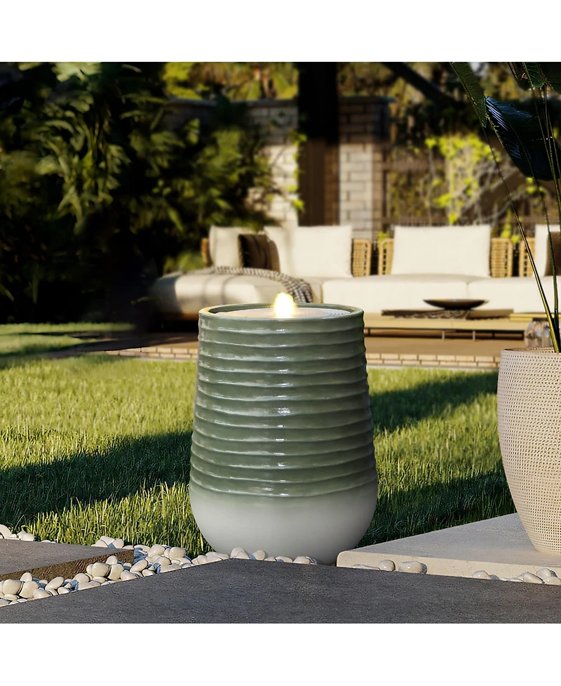 LuxenHome Emerald Ribbed Top with Ivory Bottom 19.88" Tall Resin Fountain with Lights