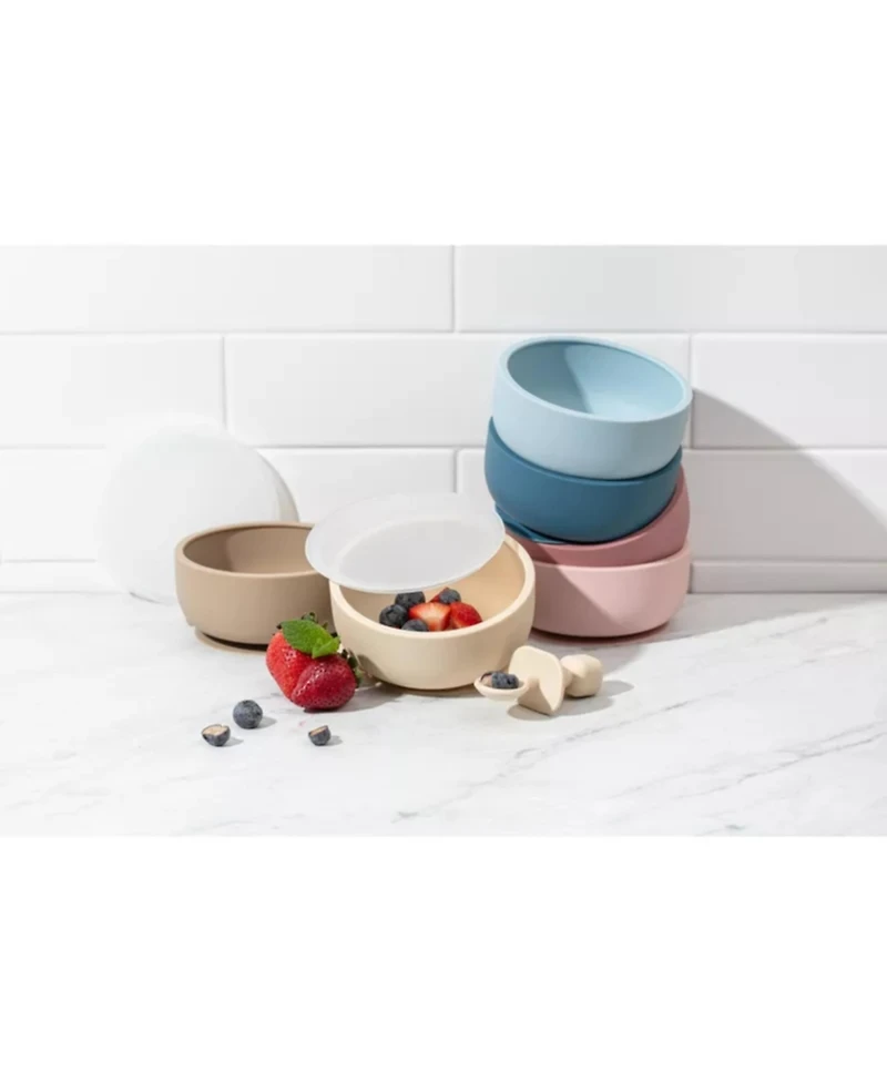 Sperric Toddler Bowls with Suction, Silicone Feeding Set Suction Bowl Lids and Spoons, Bpa Free 0-6 Months Essentials, Extra Strong