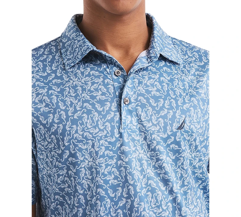 Nautica Men's Classic-Fit Seahorse-Print Birdseye Interlock Performance Golf Polo Shirt