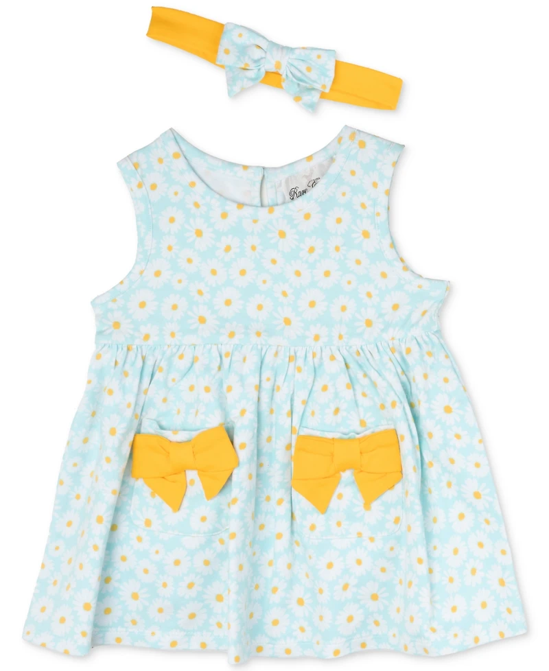 Rare Editions Baby Girls Print Tank Dress with Pockets & Headband, 2 Piece Set