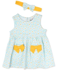 Rare Editions Baby Girls Print Tank Dress with Pockets & Headband, 2 Piece Set