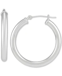Italian Gold Polished Tube Small Hoop Earrings in 14k White Gold, 1"