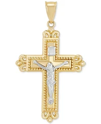 Ornate Beaded Crucifix Pendant in 14k Two-Tone Gold
