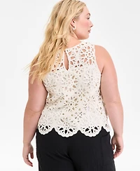 On 34th Trendy Plus Crochet Sequin Scalloped Tank Top, Exclusively at Macy's