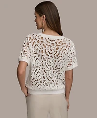 Donna Karan New York Women's Short-Sleeve Crochet Top