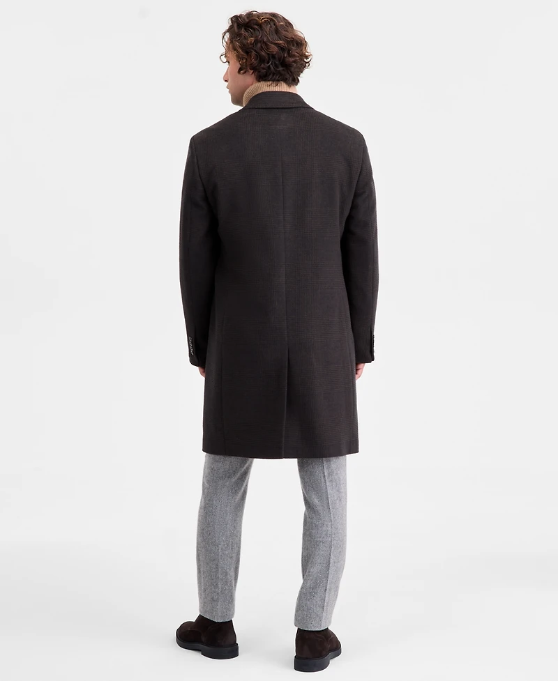 Michael Kors Men's Classic-Fit Olive Navy Plaid Wool Blend Overcoat