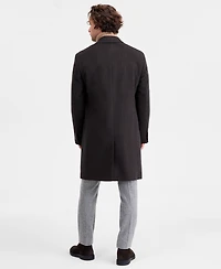 Michael Kors Men's Classic-Fit Olive Navy Plaid Wool Blend Overcoat