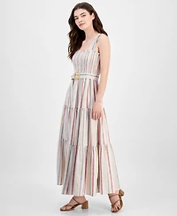 Anne Klein Women's Striped Smocked-Bodice Tiered Dress