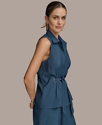 Donna Karan New York Women's Sleeveless Tie-Front Collared Shirt