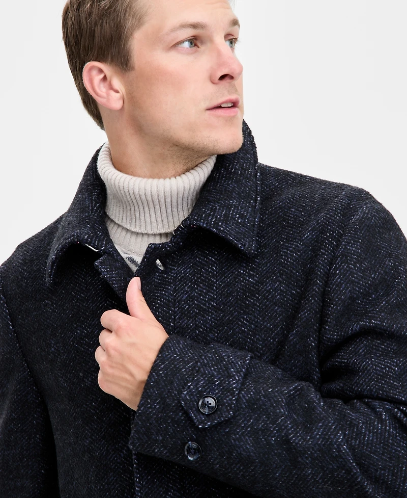 Tommy Hilfiger Men's Classic-Fit Navy Herringbone Wool Blend Overcoat
