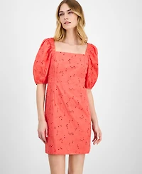 Anne Klein Women's Square-Neck Puff-Sleeve Eyelet Dress