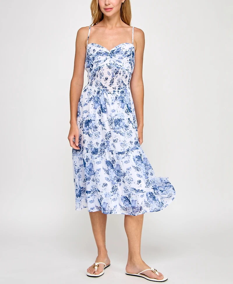 Trixxi Juniors' Floral-Print Midi Dress