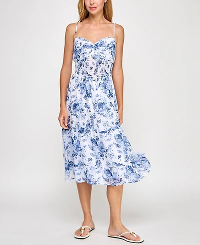 Trixxi Juniors' Floral-Print Midi Dress