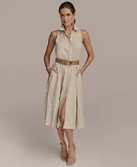 Donna Karan New York Women's Sequin Embellished Linen Belted Shirtdress