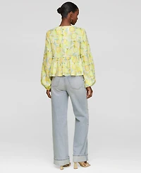 Avec Les Filles Women's Printed Tie-Front Balloon-Sleeve Blouse