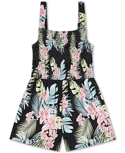 Hurley Big Girls Smocked-Bodice Floral-Print Romper