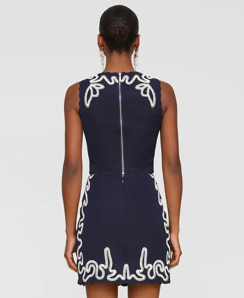 Avec Les Filles Women's Seahorse Embroidery Sleeveless Shell Top