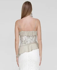 Avec Les Filles Women's Ruffle Lace-Panel Asymmetric Top