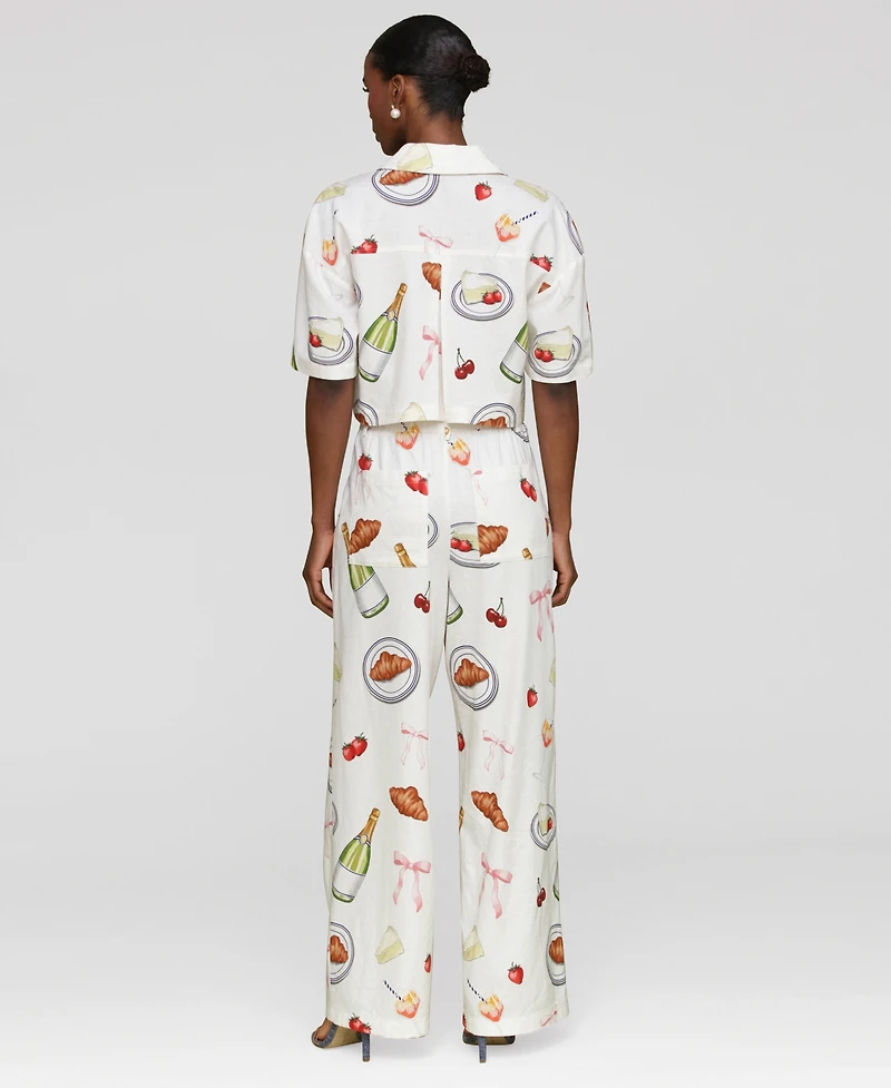 Avec Les Filles Women's Printed Button-Front Camp Shirt
