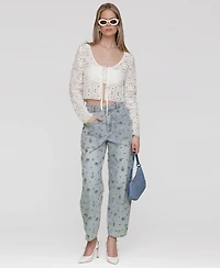 Avec Les Filles Women's Cotton Crochet Tie-Front Cardigan