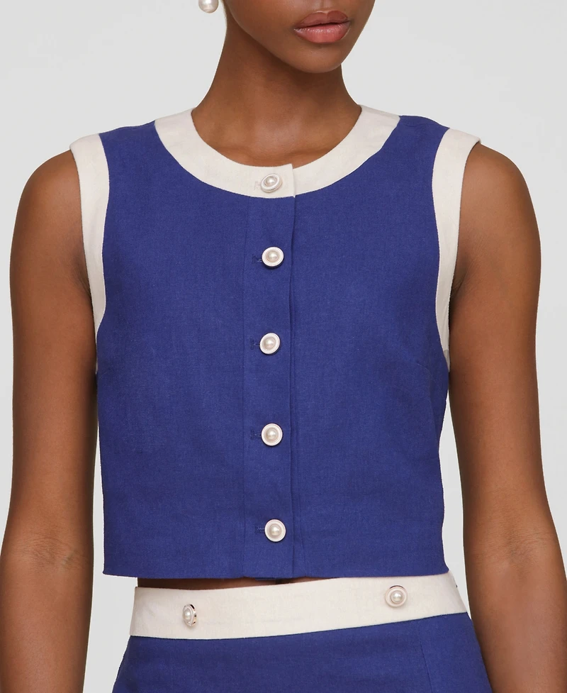 Avec Les Filles Women's Sleeveless Button-Front Top