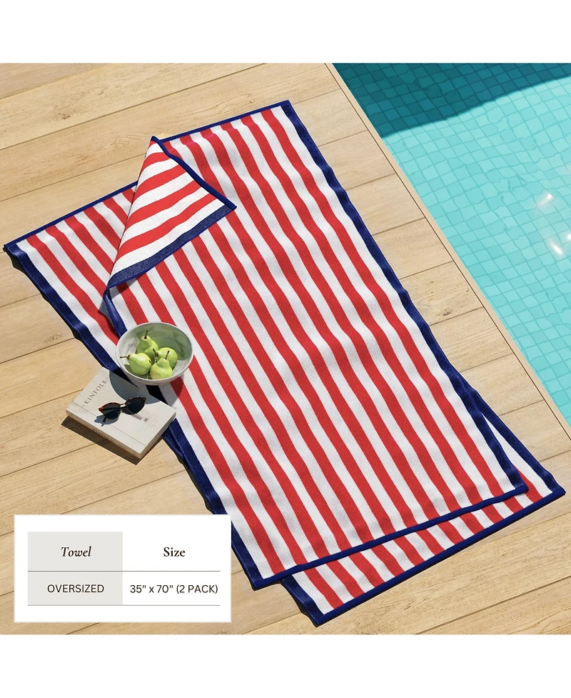Linery & Co. Oversized Cotton Stripe Border Beach Towel