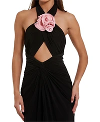 Mac Duggal Women's Jersey Crossover Halter Neck Gown With 3D Flower