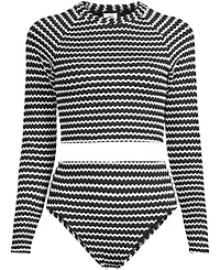 Lands' End Women's Crochet Long Sleeve Bikini Top and High Waisted Bottoms Swimsuit Set