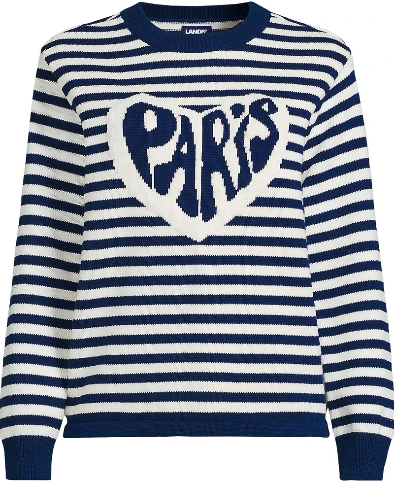 Lands' End Women's Drifter Jacquard Crew Neck Sweater