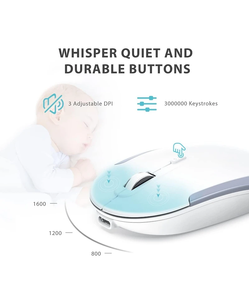 Wireless Keyboard and Mouse, GK08 White Keyboard Mouse Combo, Ergonomic, Quiet