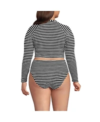 Lands' End Plus Crochet Long Sleeve Bikini Top and High Waisted Bottoms Swimsuit Set