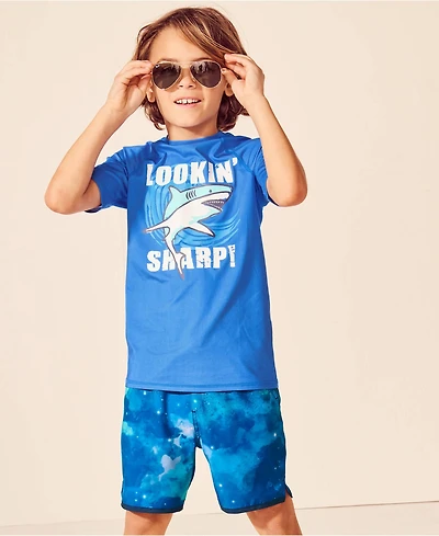 Lands' End Boys Chlorine Resistant Short Sleeve Crew Neck Upf 50 Rash Guard