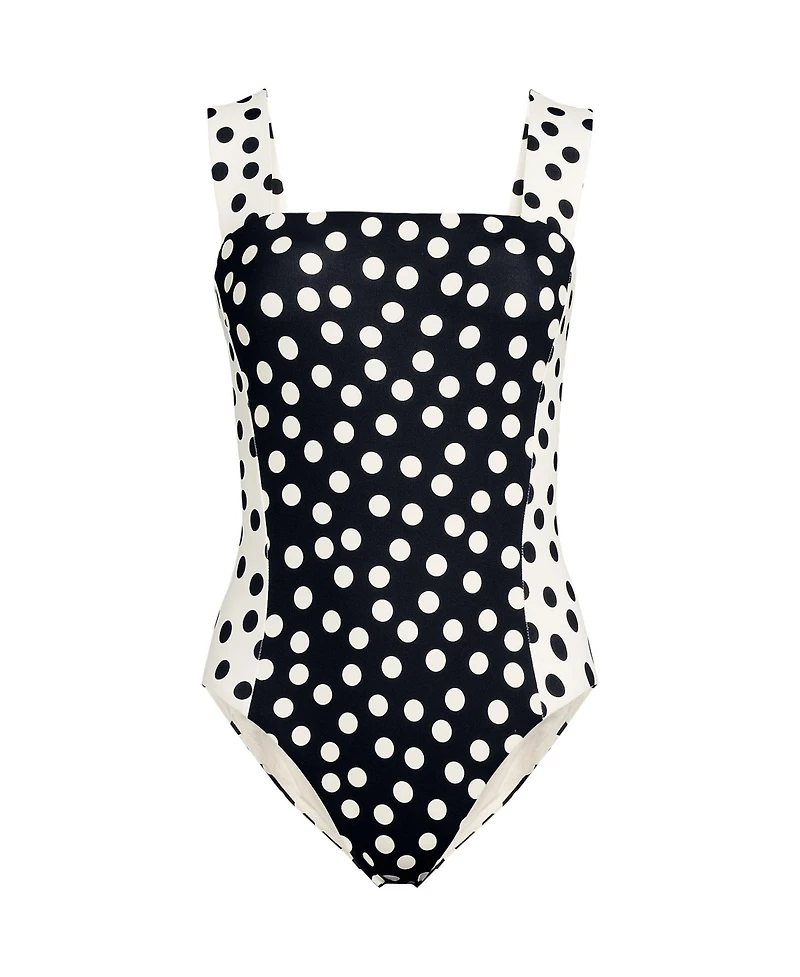 Lands' End Women's Long Torso Square Neck High Leg One Piece Swimsuit