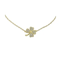Bling Jewelry Cubic Zirconia Cz Four Leaf Clover Shamrock Flower Anklet Lucky Charm Link Ankle Bracelet Yellow Gold Plated .925 Sterling Silver