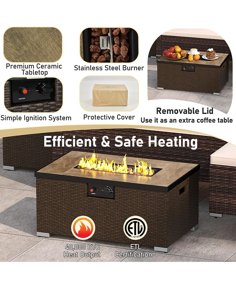 Gymax 4 Pcs Outdoor Furniture Set w/ 32'' Fire Pit Table & Propane Tank Cover