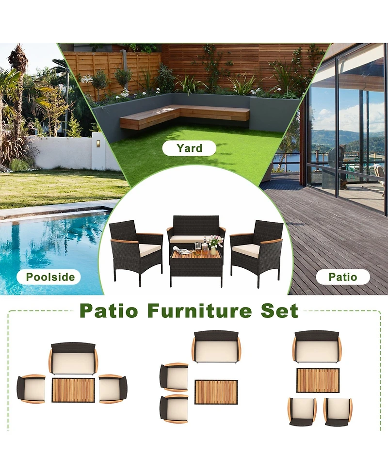 Gymax 8 Piece Outdoor Patio Rattan Furniture Set Rattan Conversation Set w/ Chairs & Loveseat