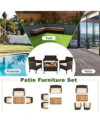 Gymax 8 Piece Outdoor Patio Rattan Furniture Set Rattan Conversation Set w/ Chairs & Loveseat