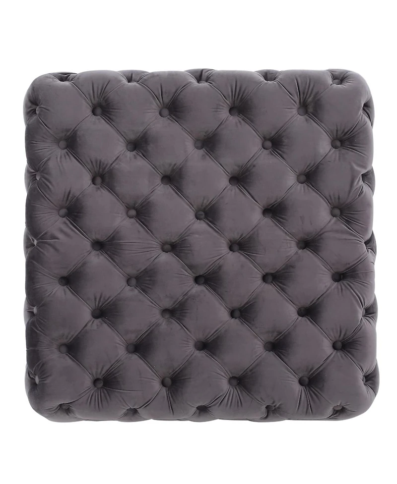 Velvet Upholstered Square Ottoman with Deep Button Tufting and Wood Legs for Living Room or Lounge Seating-The Pop Home