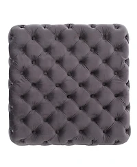 Velvet Upholstered Square Ottoman with Deep Button Tufting and Wood Legs for Living Room or Lounge Seating-The Pop Home