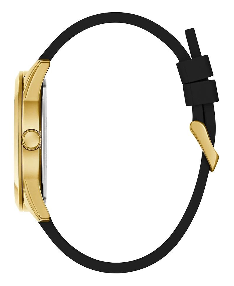 Guess Men's Analog Black Gold-Tone Silicone Strap Watch, 44mm